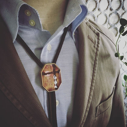 組紐ループタイ 十字 ピンク 正絹 ブラウン シルバー925 TAMARUSAN