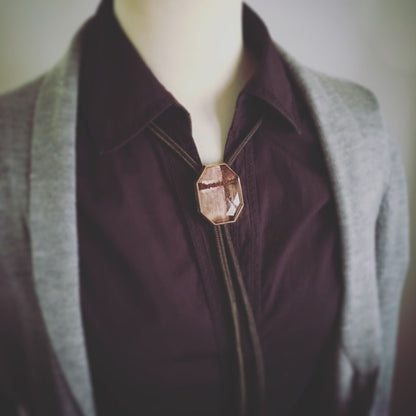 組紐ループタイ 十字 ピンク 正絹 ブラウン シルバー925 TAMARUSAN