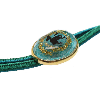 組紐ループタイ 正絹 グリーン カエル ゴールド TAMARUSAN