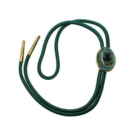 組紐ループタイ 正絹 グリーン カエル ゴールド TAMARUSAN