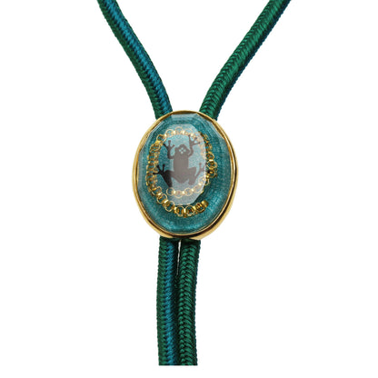 組紐ループタイ 正絹 グリーン カエル ゴールド TAMARUSAN