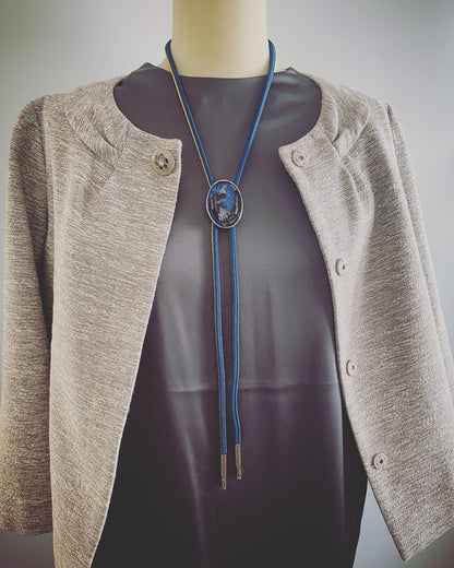 組紐ループタイ 龍 正絹 青 黄緑 TAMARUSAN