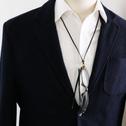 眼鏡ホルダー ブルー 金 革紐 水面 男女兼用 TAMARUSAN