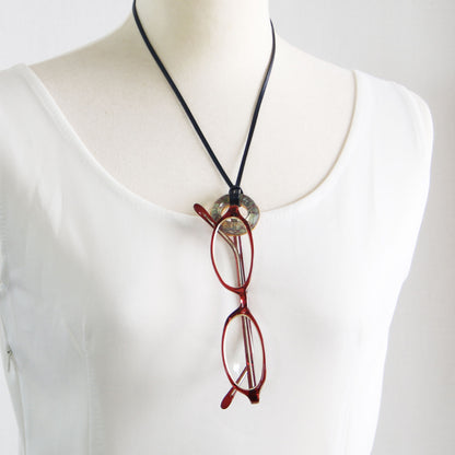 眼鏡ホルダーネックレス 革紐 ブルー 水面 軽量 TAMARUSAN