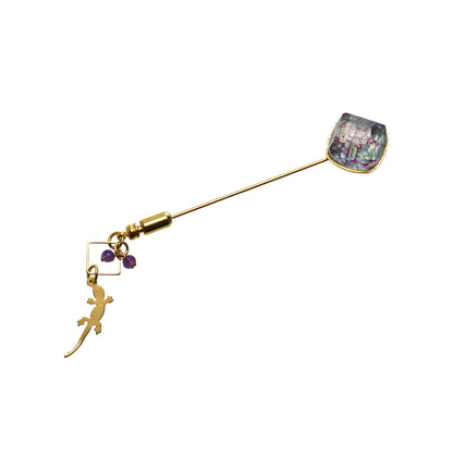 ハットピン 水色 ヤモリ 金 水面 アメジスト TAMARUSAN