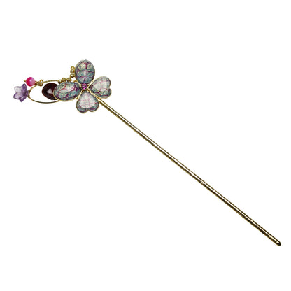 かんざし 蝶 ブルー 水面 七宝 24金 一本挿しかんざし