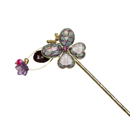 かんざし 蝶 ブルー 水面 七宝 24金 一本挿しかんざし