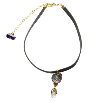 革紐チョーカー アメジスト 水面 水色 金 TAMARUSAN