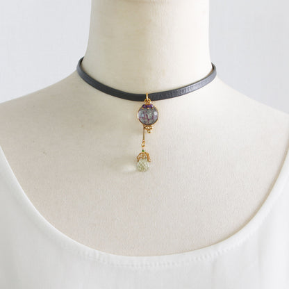 革紐チョーカー アメジスト 水面 水色 金 TAMARUSAN