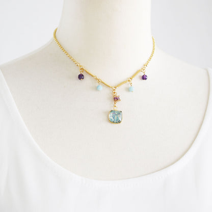 ネックレス ブルー 蝶 金 水面 TAMARUSAN