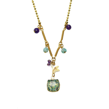 ネックレス ブルー 蝶 金 水面 TAMARUSAN