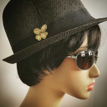 ピンブローチ 水面 蝶 ゴールド 水色 ピンブローチ