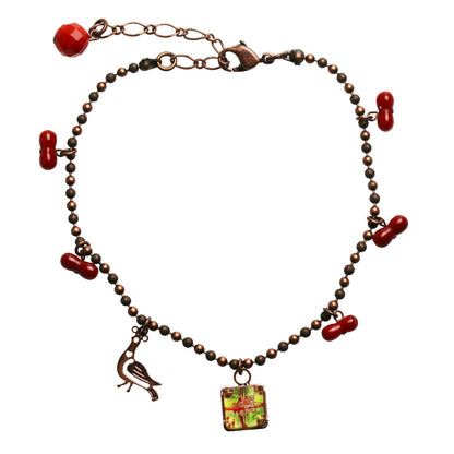 アンクレット 珊瑚 鳥 赤 アンティーク調 TAMARUSAN