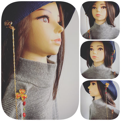 帽子留めクリップ 花 葉っぱ 赤 ゴールド 帽子留め