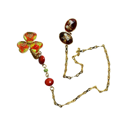 帽子留めクリップ 花 葉っぱ 赤 ゴールド 帽子留め