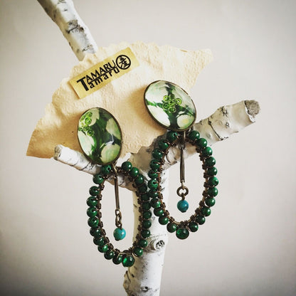 イヤリング クリップ フープ 緑 マラカイト ターコイズ すいか TAMARUSAN