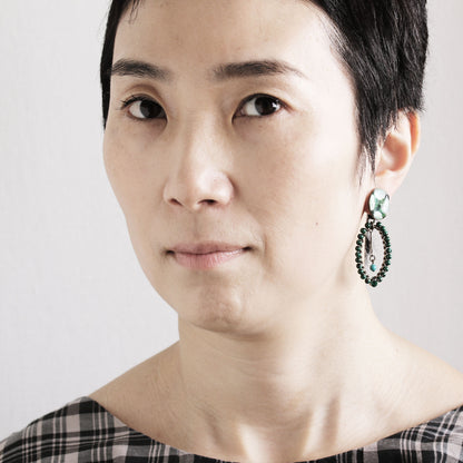 イヤリング クリップ フープ 緑 マラカイト ターコイズ すいか TAMARUSAN