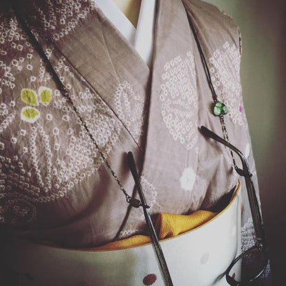 眼鏡チェーン ハート すいか 緑 革紐 TAMARUSAN