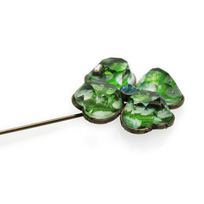 ハットピン 緑 アンティーク風 四ツ葉 TAMARUSAN