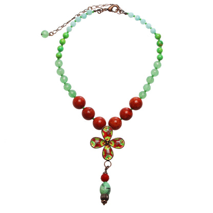 チョーカー 赤 緑 珊瑚 アベンチュリン TAMARUSAN