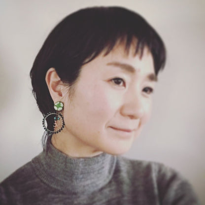 フープピアス 恐竜 緑 マラカイト 七宝 TAMARUSAN