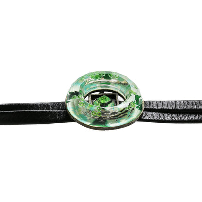 ループタイ 緑 革紐 黒 ドーナツ型 TAMARUSAN