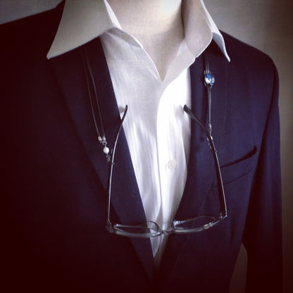 サングラス 眼鏡ストラップ 本革紐 オニキス 青 ハート 眼鏡ストラップ・チェーン