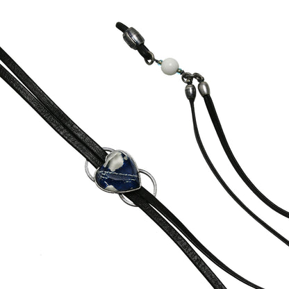 サングラス 眼鏡ストラップ 本革紐 オニキス 青 ハート 眼鏡ストラップ・チェーン