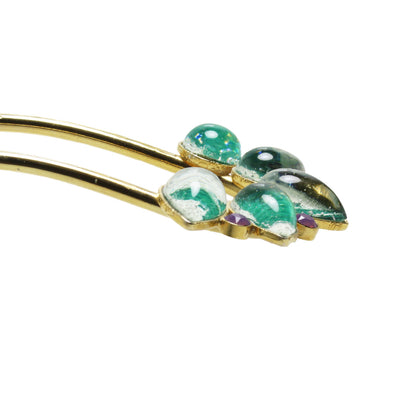 二股かんざし グリーン 金 夜会巻き TAMARUSAN