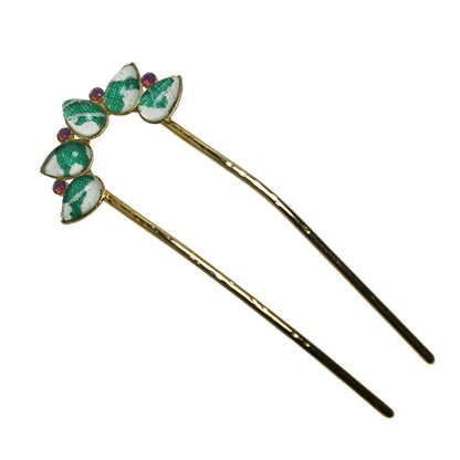 二股かんざし グリーン 金 夜会巻き TAMARUSAN