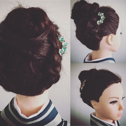 二股かんざし グリーン 金 夜会巻き TAMARUSAN