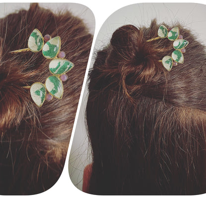 二股かんざし グリーン 金 夜会巻き TAMARUSAN