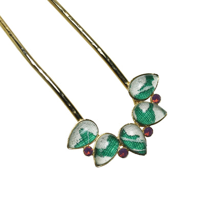 二股かんざし グリーン 金 夜会巻き TAMARUSAN