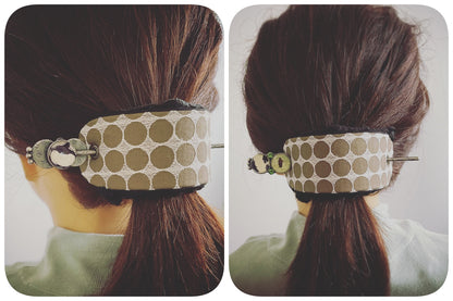 かんざしバレッタ 水色 ふくろう 布 ウール かんざしバレッタ