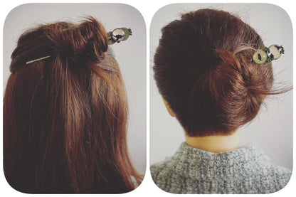 かんざしバレッタ 水色 ふくろう 布 ウール かんざしバレッタ