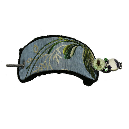 かんざしバレッタ 水色 ふくろう 布 ウール かんざしバレッタ