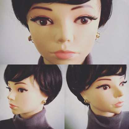 イヤリング 黄色 四角 トラ猫 樹脂 金 TAMARUSAN