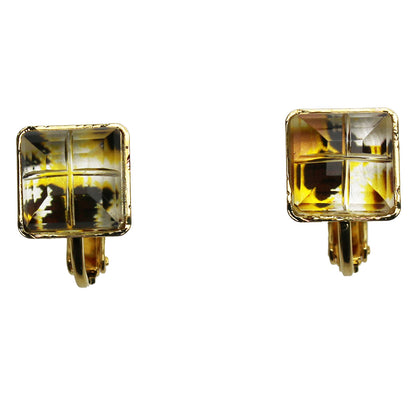 イヤリング 黄色 四角 トラ猫 樹脂 金 TAMARUSAN