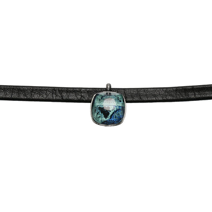 革紐チョーカー トランプ柄 青 オニキス チョーカー