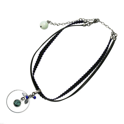 チョーカー リボン 革ひも 2連 トランプ ブルー チョーカー