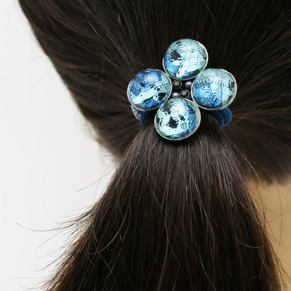 ヘアゴム 花 トランプ柄 ブルー 贈り物 TAMARUSAN