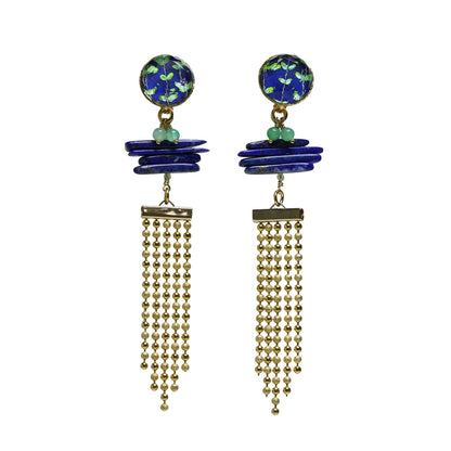 ロングイヤリング 青 ラピスラズリ ゴールドチェーン TAMARUSAN