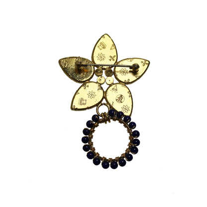 眼鏡ホルダーブローチ 青 つる草模様 ラピスラズリ TAMARUSAN