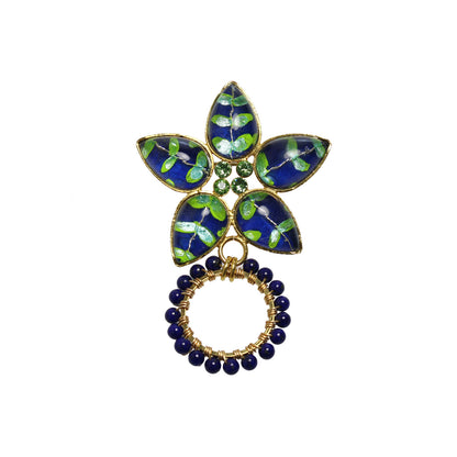 眼鏡ホルダーブローチ 青 つる草模様 ラピスラズリ TAMARUSAN