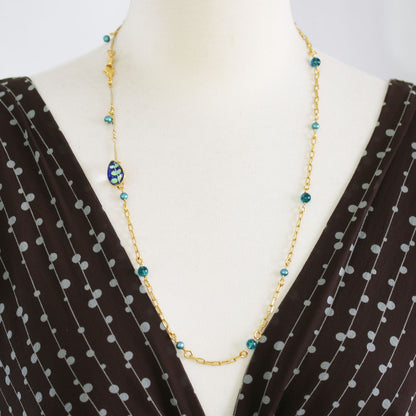 ネックレスにもなる眼鏡チェーン 青 葉っぱ 金 TAMARUSAN