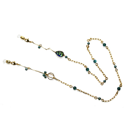 ネックレスにもなる眼鏡チェーン 青 葉っぱ 金 TAMARUSAN