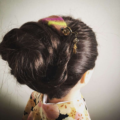 かんざしバレッタ マジェステ フェルト 茶色 つるくさ TAMARUSAN