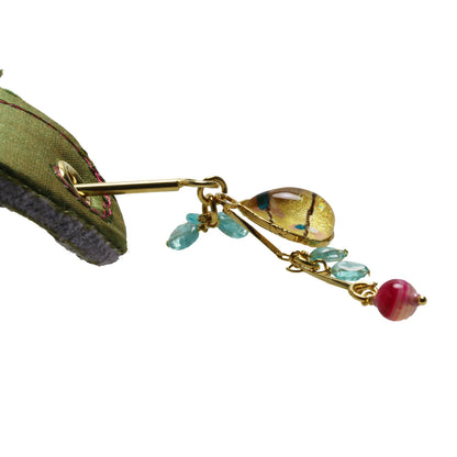 かんざしバレッタ グリーン 金 シルク TAMARUSAN