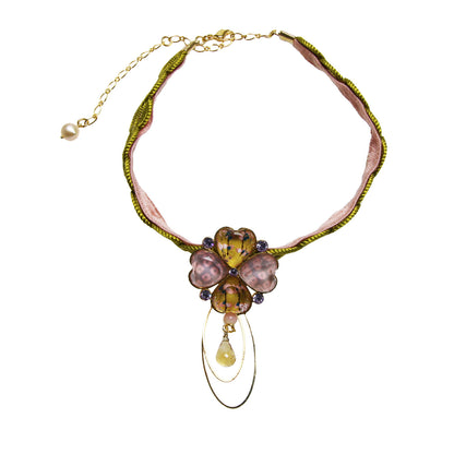 リボンチョーカー 黄緑 四つ葉 シトリン TAMARUSAN