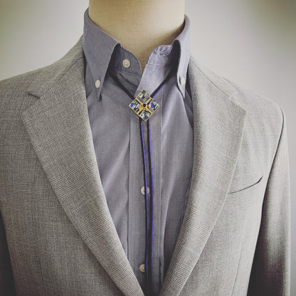 組紐ループタイ 正絹 青 つるくさ 男女兼用 金 ループタイ